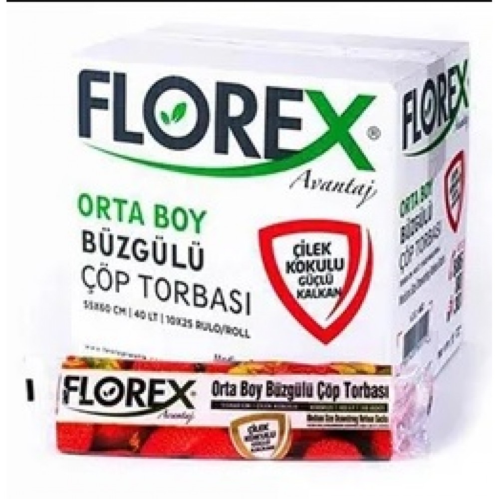 Florex Büzgülü Çilek Kokulu 55 x 60 cm 10x25 Rulo Çöp Poşeti